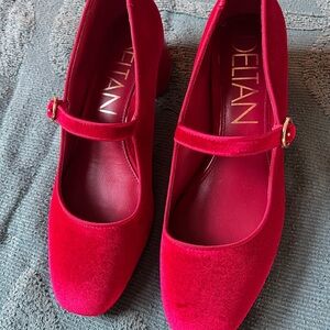 Deltan Red Velvet Mary Jane Heels